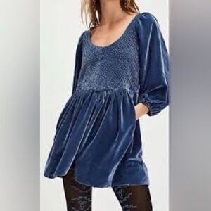 Free People Farrier Blue Velvet Mini Dress Size Large
